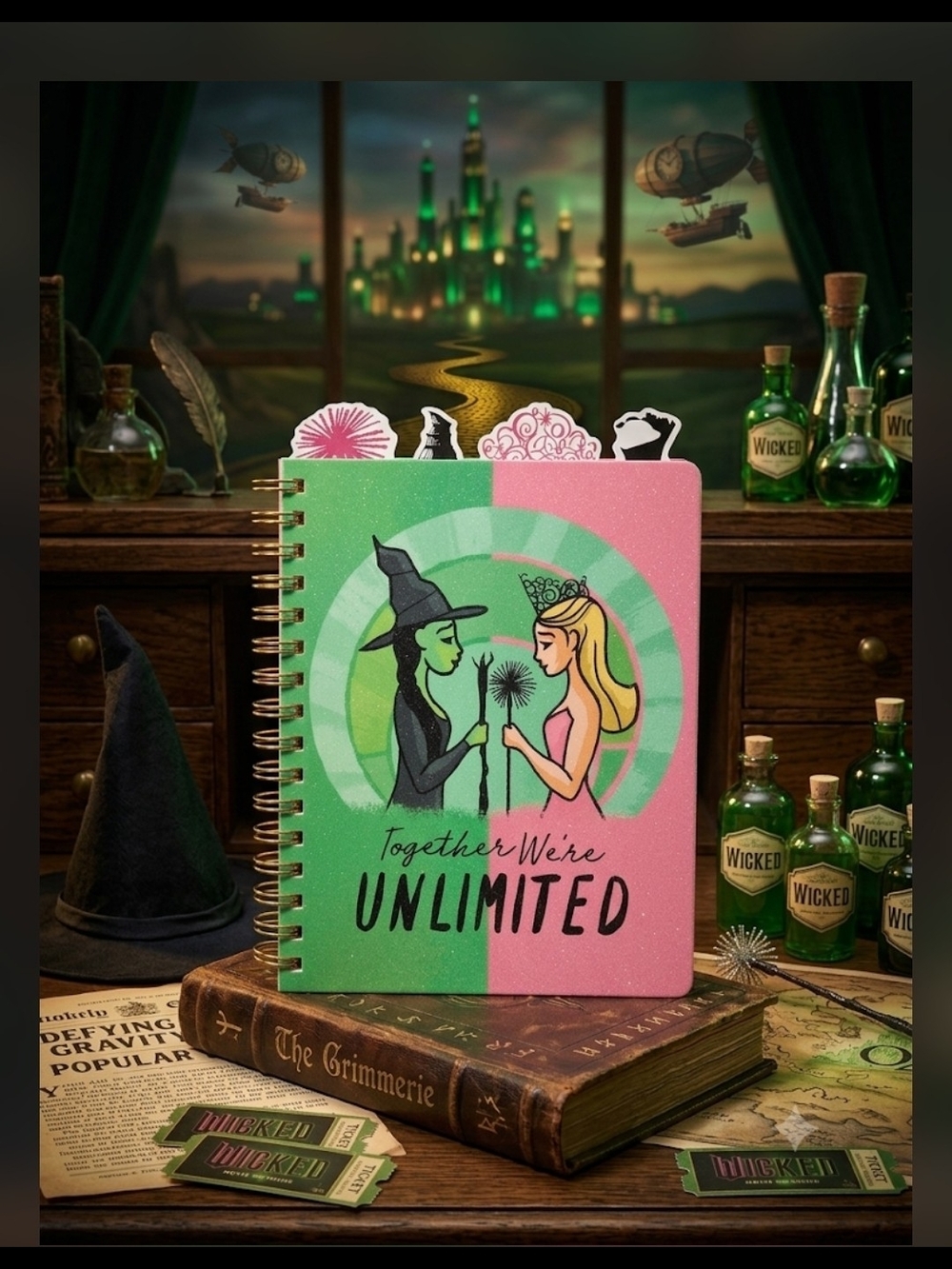 Wicked Together We're Unlimited Spiral Notebook - Pink & Green-NEW!